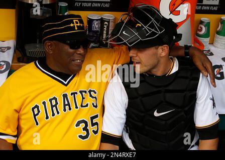 Former Pirates players Jim Rooker and Rennie Stennett pose with Manny  Sanguillen during the 40th anniversary of the 1979 World Series team prior  to a baseball game against the Philadelphia Phillies, Saturday, July 20,  2019, in Pittsburgh. (Matt Freed