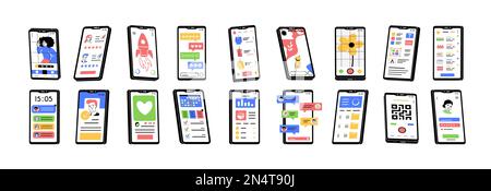 Set app on phone design Stock Vector