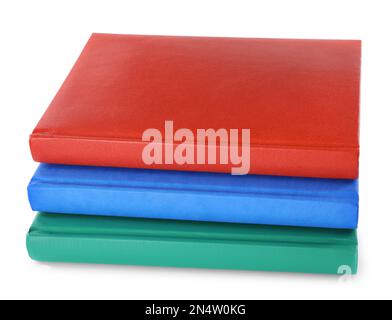Stack of colorful notebooks isolated on white Stock Photo