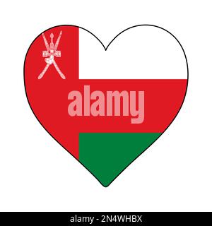 Oman Heart Shape Flag. Love Oman. Visit Oman. Middle East. Western Asia. Asia. Vector Illustration Graphic Design. Stock Vector