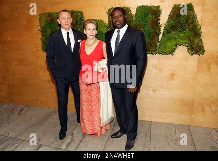 From left, actor Daniel Craig, MoMA Board of Trustees member Maja Oeri