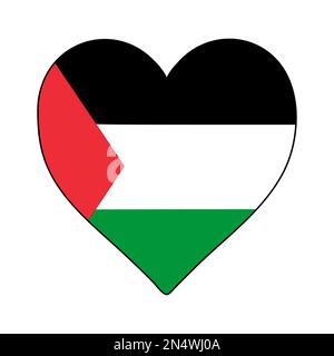 Palestine Heart Shape Flag. Love Palestine. Visit Palestine. Middle East. Western Asia. Asia. Vector Illustration Graphic Design. Stock Vector
