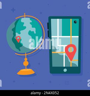 pins locations in smartphone and map icons Stock Vector