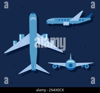 three airplanes travel flying icons Stock Vector