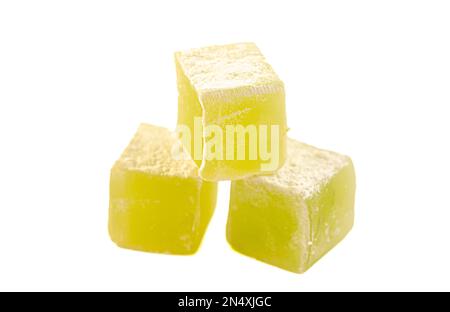 Green Turkish Delight Isolated on a White Background Stock Photo