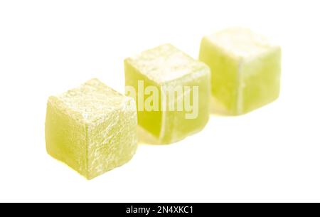 Green Turkish Delight Isolated on a White Background Stock Photo