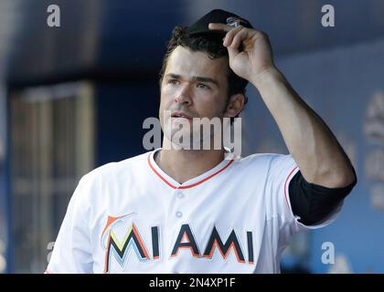 Miami Marlins' Garrett Cooper bats during a spring training baseball game  against the New York Mets, Monday, March 13, 2023, in Jupiter, Fla. (AP  Photo/Lynne Sladky Stock Photo - Alamy