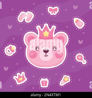 baby icons and bear teddy around Stock Vector