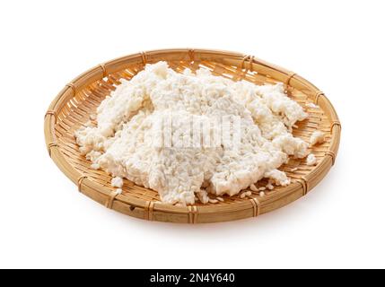 Rice malt placed against a white background. Koji mold. Koji is fermented rice. Stock Photo