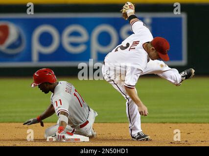 Philadelphia Phillies Shane Victorino slaps hands with Jimmy