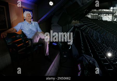 Milwaukee Brewers Hall of Fame Bob Uecker talks president of business  operations Rick Schlesinger at a ribbon at a ceremony for the team's  refurbished spring training baseball facility Tuesday, Feb. 12, 2019