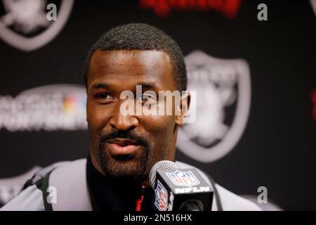 Oakland Raiders wide receiver James Jones tries to make a catch while being  covered by Green Bay Packers cornerback Demetri Goodson during an NFL  pre-season football game Friday Aug. 22, 2014, in