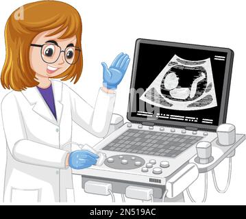 Doctor using ultrasound scanning machine illustration Stock Vector