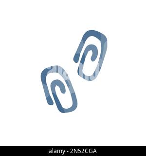 Hand drawn two cute blue paper clips, isolated paperclip Stock Vector