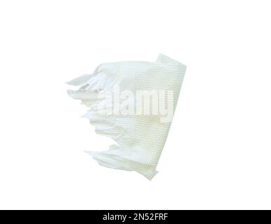 Crumpled white tissue paper piece with torn edges isolated on white background Stock Photo