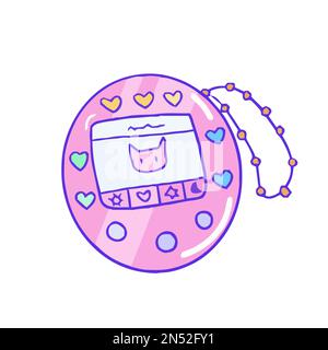 Hand drawn cute 90s aesthetic girl pocket game device Stock Vector