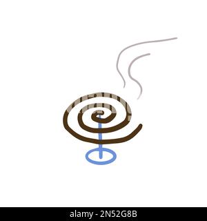Hand drawn cute mosquito spiral artwork, Japanese traditional black burning mosquito coil. Stock Vector