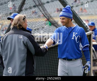 Former professional baseball player AJ Pierzynski watches his tee shot on  the 11th hole during the