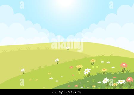 spring landscape background illustration in flat design style Stock Vector