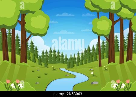beautiful spring landscape background illustration Stock Vector