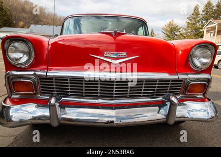 Vintage Classic 1956 Chevolet Bel Air Nomad on a spring day in Taylors Falls, Minnesota USA. Stock Photo