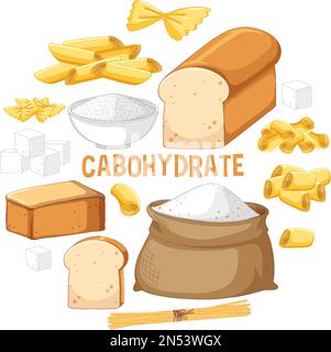 Variety Of Carbohydrates Foods Illustration Stock Vector Image & Art ...