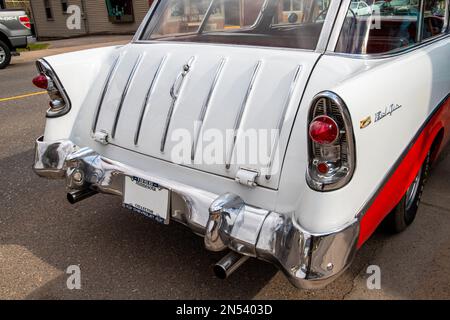 Vintage Classic 1956 Chevrolet Bel Air Nomad on a spring day in Taylors Falls, Minnesota USA. Stock Photo