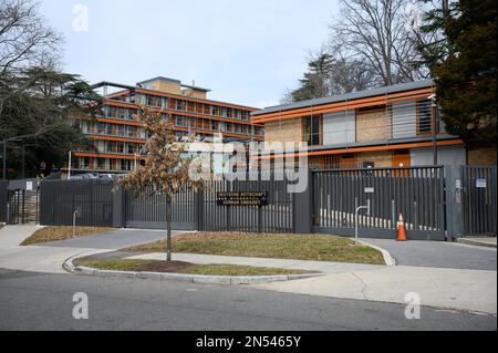 Washington, DC, USA. 07th Feb, 2023. The entrance to the Embassy of the Federal Republic of Germany in the United States of America (USA) in Washington. The ambassador's residence is also located on the embassy grounds. Credit: Bernd von Jutrczenka/dpa/Alamy Live News Stock Photo