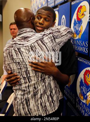 Kansas Jayhawks freshman Joel Embiid announced his intention to enter the  NBA draft during a press conference on Wednesday, April 9, 2014, in  Lawrence, Kansas. (Photo by Rich Sugg/Kansas City Star/MCT/Sipa USA