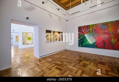 A gallery displaying modern, contemporary art. At the former Banco di Napoli building, now the art museum, Gallerie d'Italia. In Naples, Napoli, Italy Stock Photo