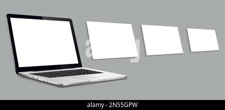 Laptop mockup with blank wireframing pages Stock Vector