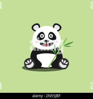 Cute Panda Flat Design Illustration, Cartoon Kawaii Stock Vector
