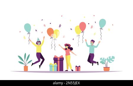 People With Mask Celebration Party Flat Design Vector Illustration Stock Vector