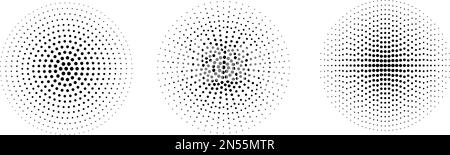 Halftone dotted gradient circle. Half tone effect circular dotted background. Point round texture shape. Vector illustration isolated on the white Stock Vector
