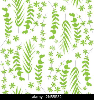 Seamless pattern with green tropical palm leaves on white background Stock Vector