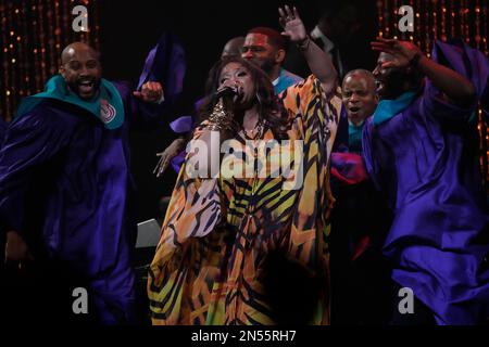 Kierra Sheard-Kelly performs with The Players Choir at the Super Bowl  Gospel Celebration on Wednesday, Feb. 8, 2023, in Mesa, A.Z. (Adam  Hunger/AP Images for the NFL Stock Photo - Alamy