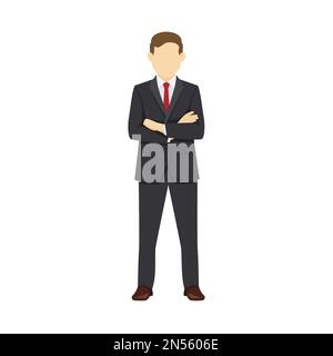 Flat Design Business Man with Arms Crossed Vector Illustration. Stock Vector