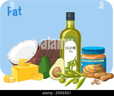 Variety of fat foods illustration Stock Vector