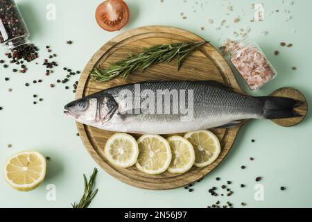 top view fish with herbs lemon. Resolution and high quality beautiful photo Stock Photo