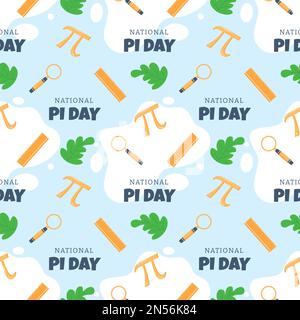 Pi Day Seamless Pattern Design with Mathematical Constants or Baked Pie in Template Hand Drawn Cartoon Flat Illustration Stock Vector