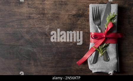 top view christmas tableware arrangement with copy space. Resolution and high quality beautiful photo Stock Photo