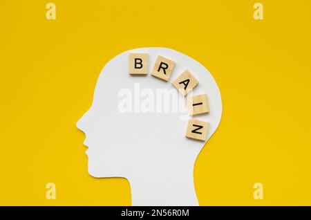 white head with brain word from scrabbles letters. Resolution and high quality beautiful photo Stock Photo