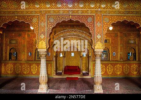 Private Audience Hall Anup Mahal, magnificent rooms, Junagarh Fort, Bikaner, Bikaner, Rajasthan, India Stock Photo