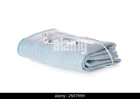 Folded electric heating pad isolated on white Stock Photo
