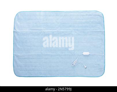 Modern electric heating pad isolated on white, top view Stock Photo