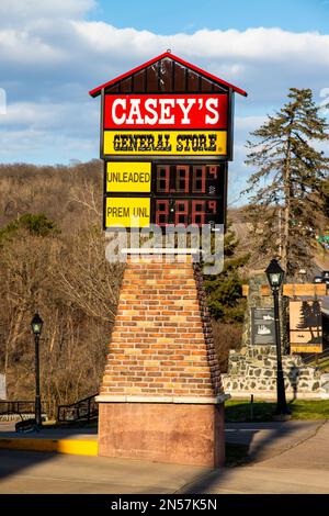 Gas Sign at Casey's General Store - Only $1.71 per gallon on a spring day in April 2020 in Taylors Falls, Minnesota USA. Stock Photo