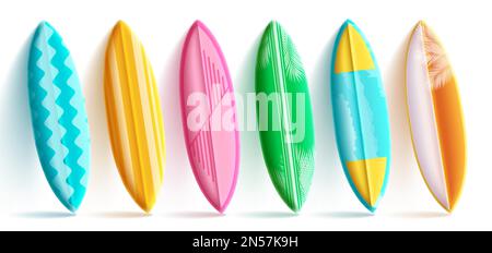 Surfboard vector element set. Summer surfboard elements in colorful design and pattern isolated in white background. Vector illustration summer beach Stock Vector
