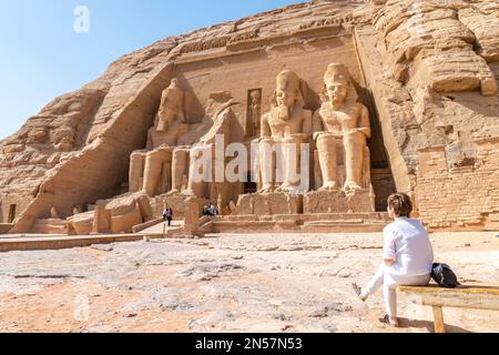 Abu Simbel, Egypt; February 12, 2023 - The two massive rock-cut temples of Abu Simbel are situated on the western bank of LakeNasser, about 230 km sou Stock Photo