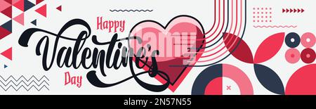 happy valentines day typography retro style banner with love pink red theme abstract background. Valentines greeting card with valentine heart shape. Stock Vector