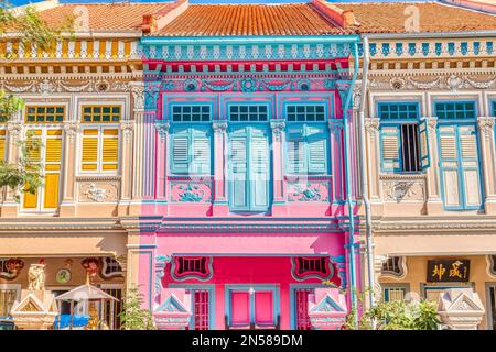 Colorful Chinese Houses in Singapore Stock Photo